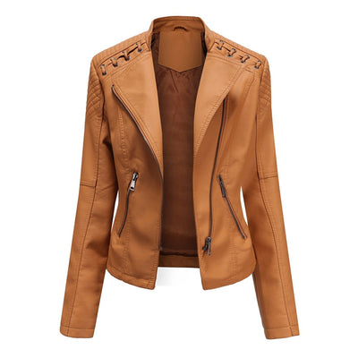 Elegante Lederjacke Mit Stickstil Auf Der Schulter Für Damen | Luxuriöse Streetwear