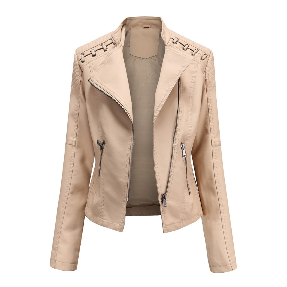 Elegante Lederjacke Mit Stickstil Auf Der Schulter Für Damen | Luxuriöse Streetwear