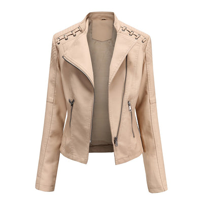 Elegante Lederjacke Mit Stickstil Auf Der Schulter Für Damen | Luxuriöse Streetwear
