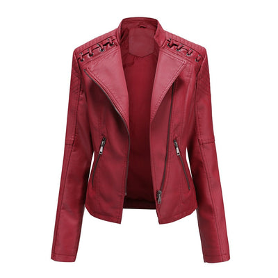 Elegante Lederjacke Mit Stickstil Auf Der Schulter Für Damen | Luxuriöse Streetwear