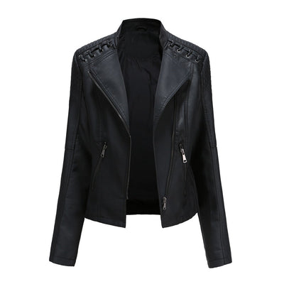 Elegante Lederjacke Mit Stickstil Auf Der Schulter Für Damen | Luxuriöse Streetwear