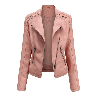 Elegante Lederjacke Mit Stickstil Auf Der Schulter Für Damen | Luxuriöse Streetwear