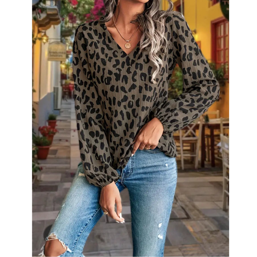 Tonia® | Damenbluse mit Leopardenmuster und V-Ausschnitt