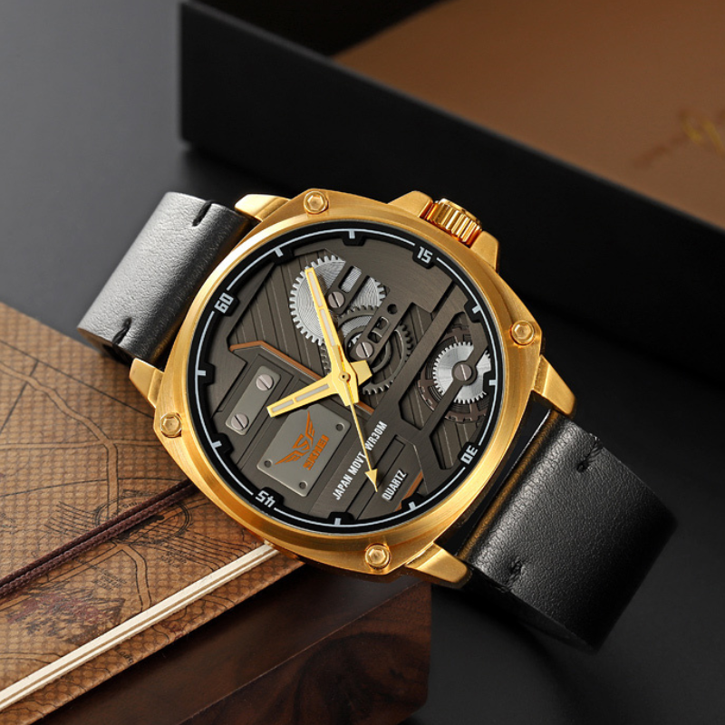 van Baerle® - Quarz Leder Herrenarmbanduhr