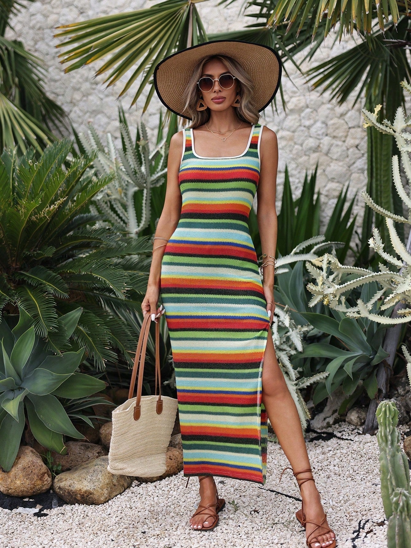 Strick-Maxikleid | Ärmellos & Figurbetont | Boho-Design