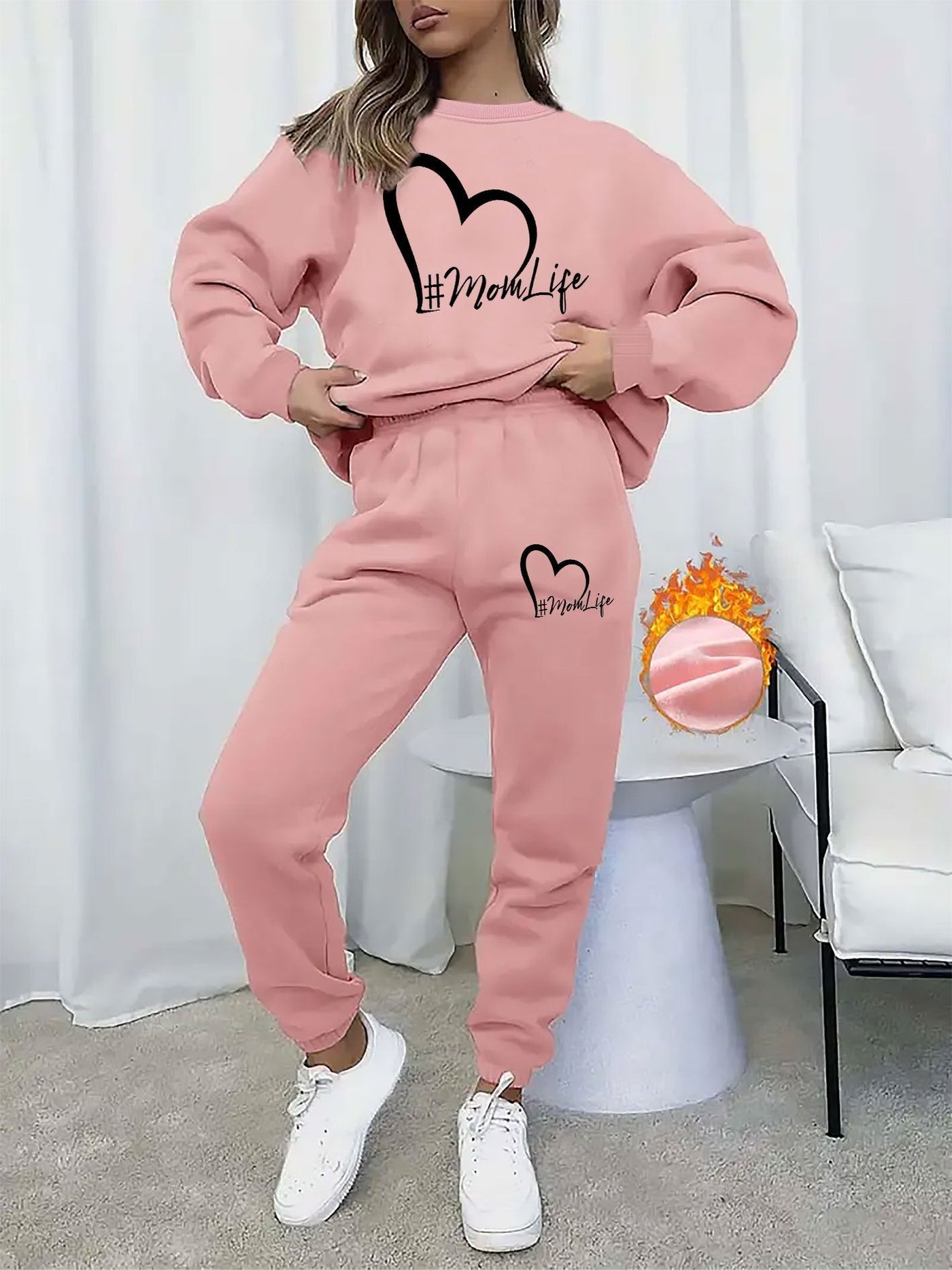 Stilvoller Pullover Mit Rundhals Und Alphabetdruck & Jogginghosenkleid Für Damen | Ideal für Herbst/Winter