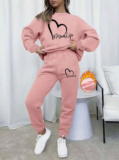 Stilvoller Pullover Mit Rundhals Und Alphabetdruck & Jogginghosenkleid Für Damen | Ideal für Herbst/Winter