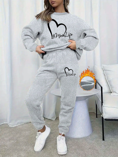 Stilvoller Pullover Mit Rundhals Und Alphabetdruck & Jogginghosenkleid Für Damen | Ideal für Herbst/Winter