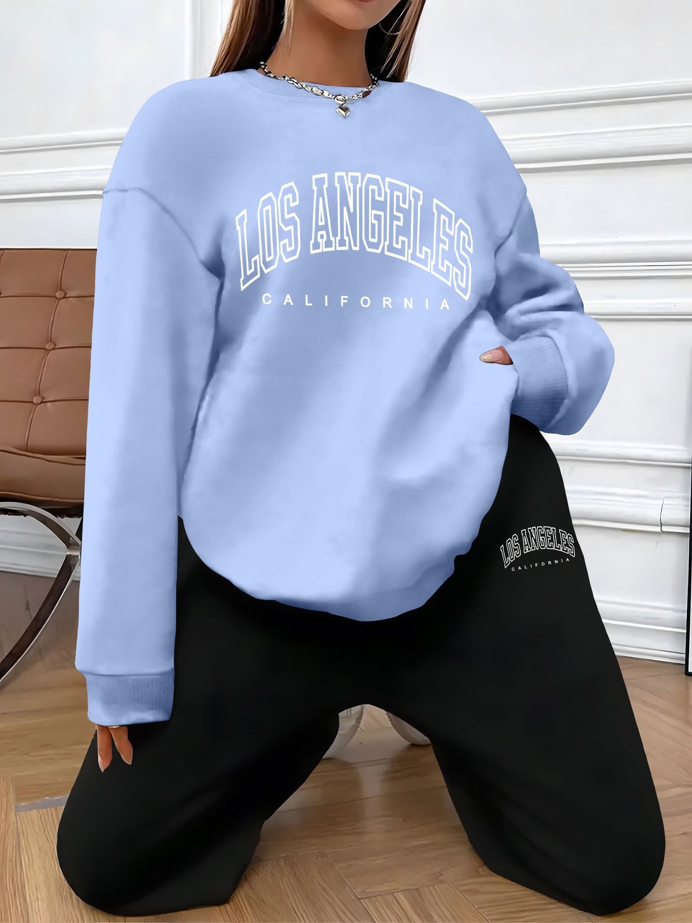 Vintage "Los Angeles" Print Pullover & Jogginghose Outfit Für Damen | Perfekt für Herbst/Winter