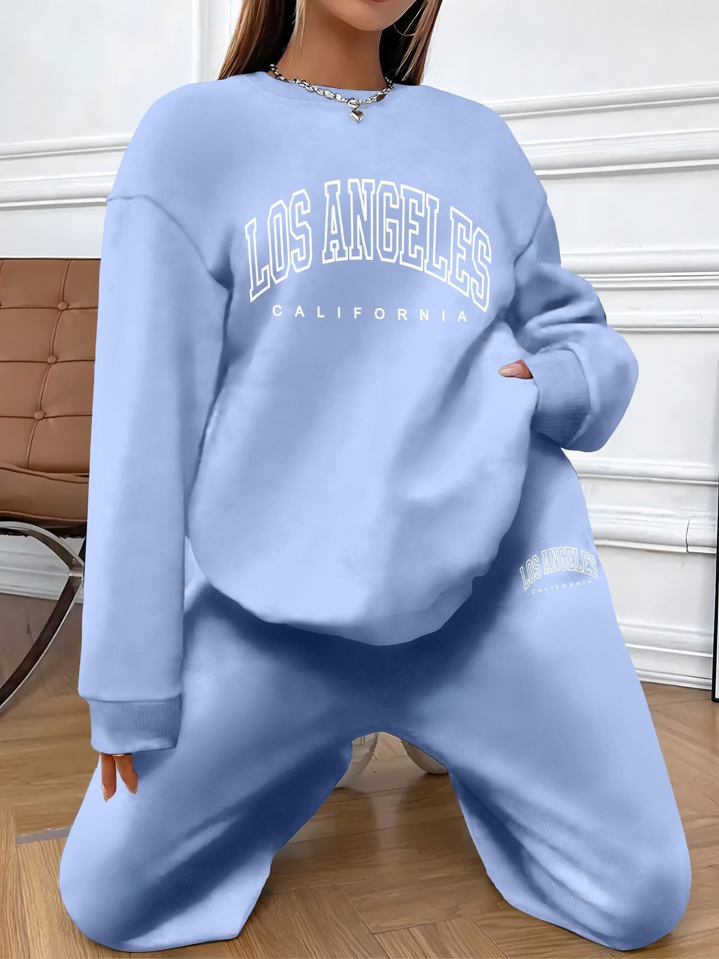 Vintage "Los Angeles" Print Pullover & Jogginghose Outfit Für Damen | Perfekt für Herbst/Winter