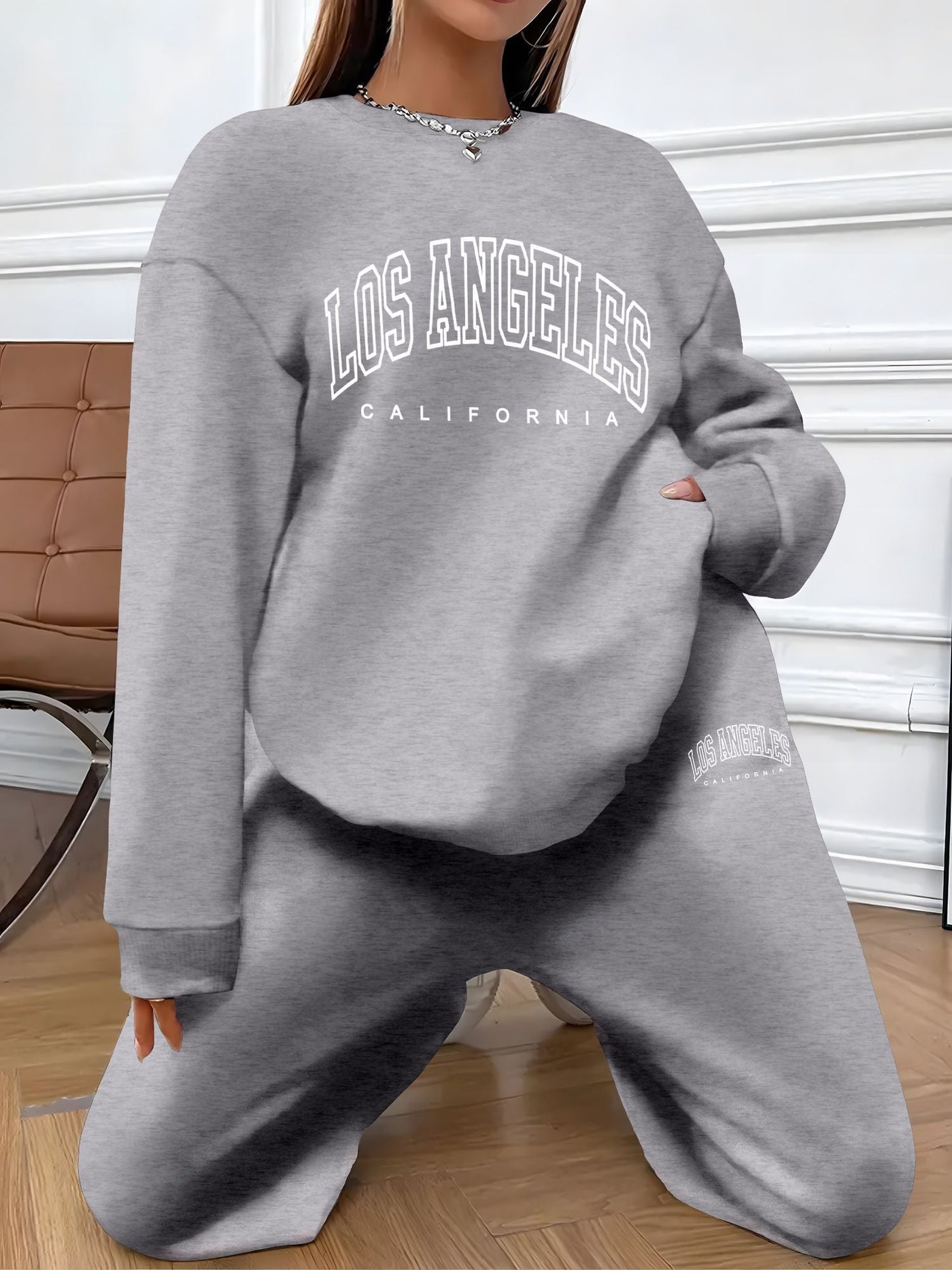 Vintage "Los Angeles" Print Pullover & Jogginghose Outfit Für Damen | Perfekt für Herbst/Winter