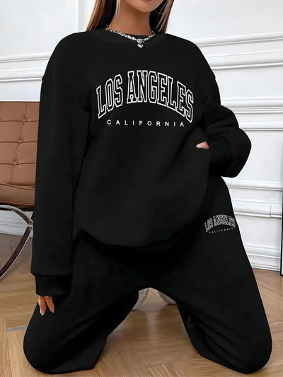 Vintage "Los Angeles" Print Pullover & Jogginghose Outfit Für Damen | Perfekt für Herbst/Winter