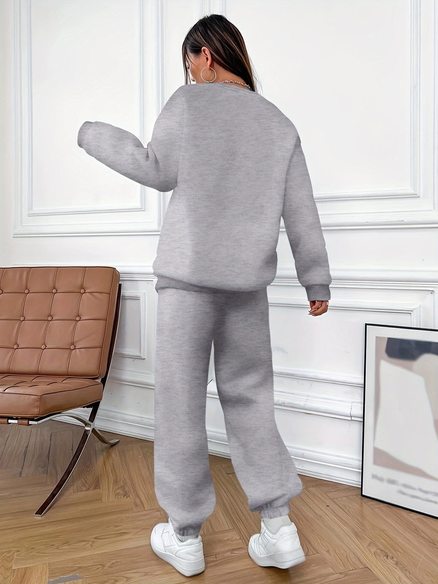 Bequemer Baumwollstrickpullover Mit Herzprint & Jogginghose Für Damen | Perfekt für Herbst/Winter