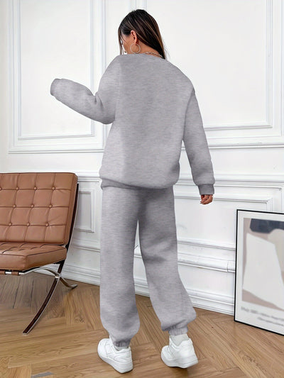 Bequemer Baumwollstrickpullover Mit Herzprint & Jogginghose Für Damen | Perfekt für Herbst/Winter