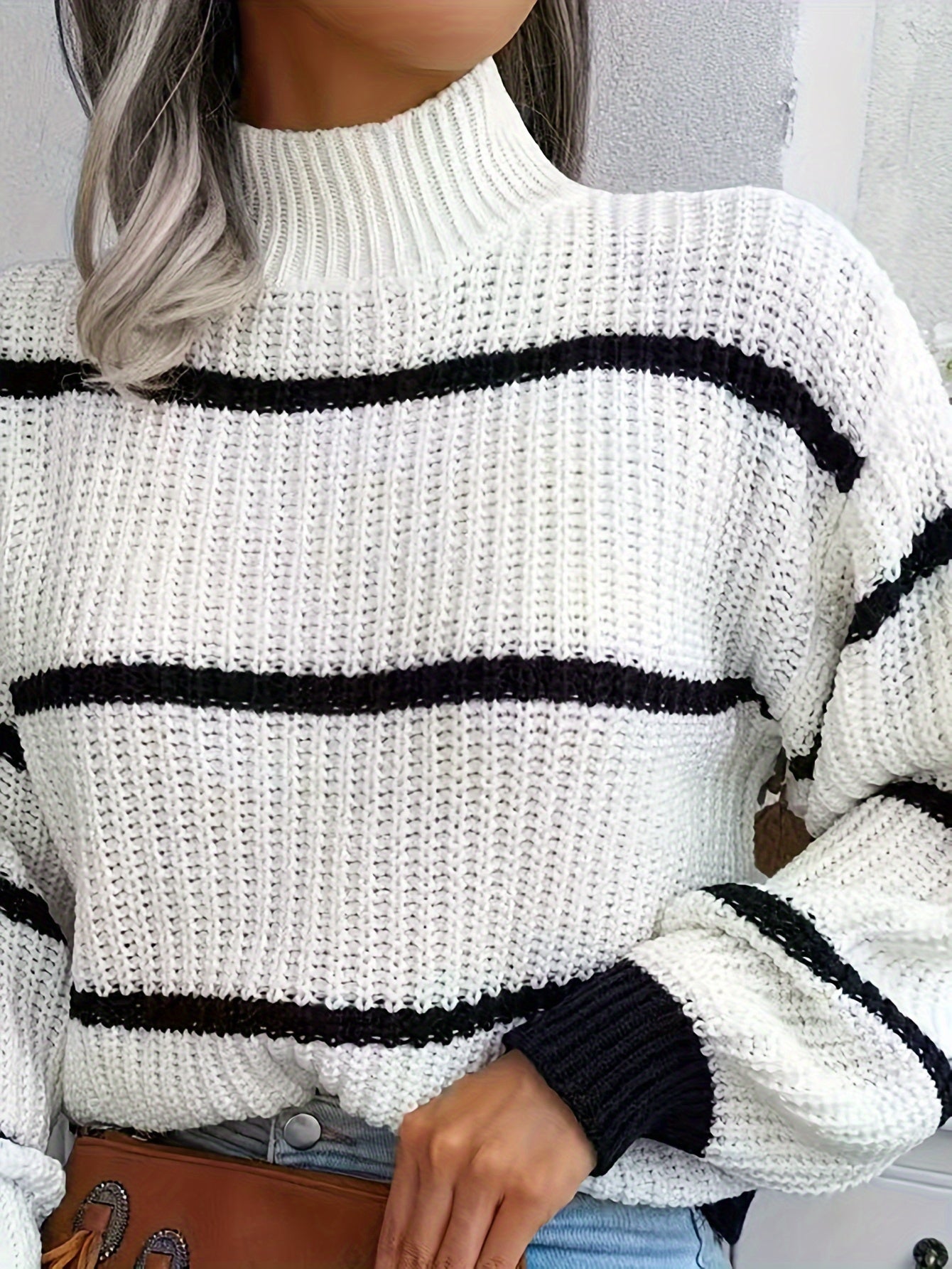 Lässiger gestreifter Wollpullover mit Rollkragen für Damen | Perfekt für lässige Tage