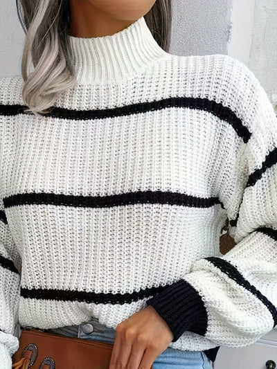 Lässiger gestreifter Wollpullover mit Rollkragen für Damen | Perfekt für lässige Tage