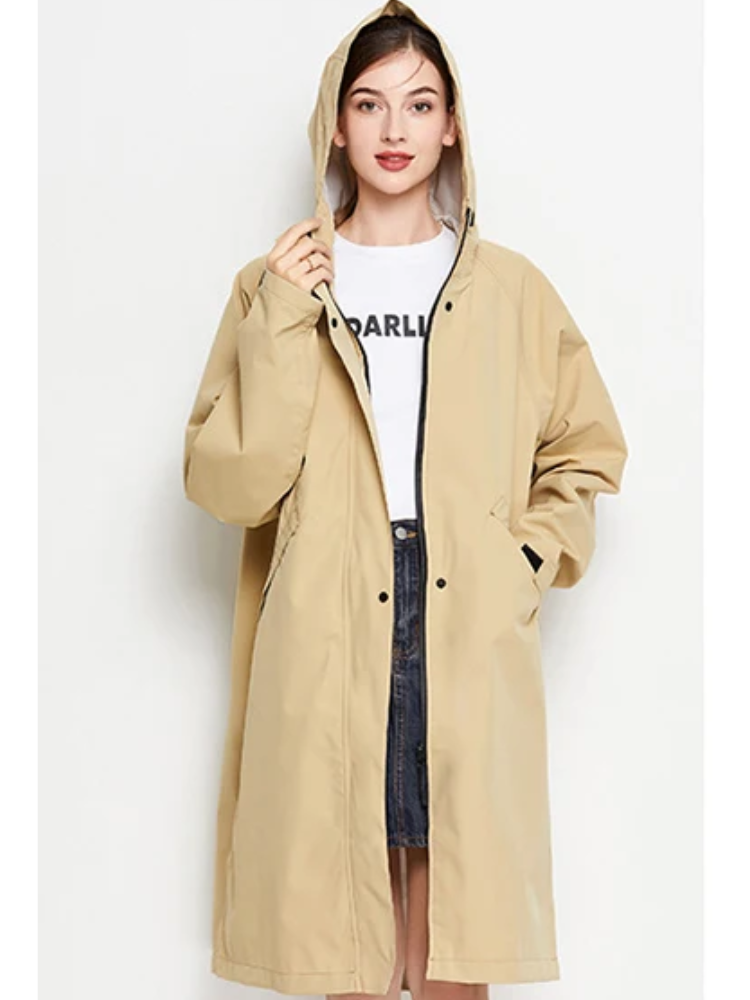 Damen Regenjacke mit Kapuze - Faltbare wasserdichte lange Jacke