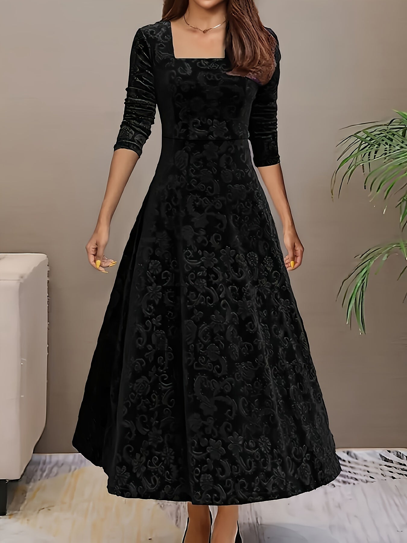 Stylische Baumwollblumenmusterformelle Kleid Für Damen | Für formelle Anlässe