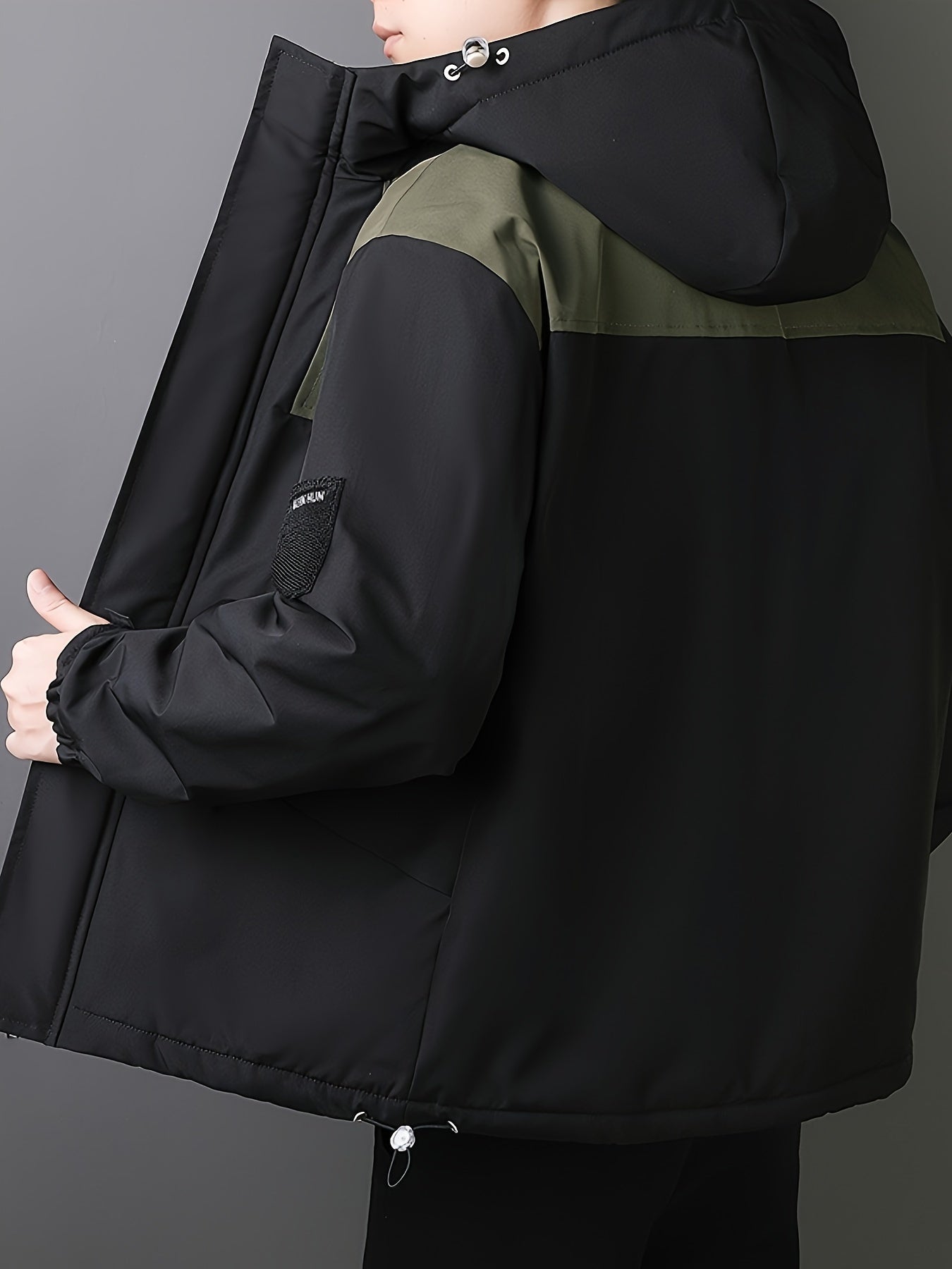 Lässige Schwarze Baumwoll-Kapuzen Windbreaker Winterjacke Für Herren | Perfekt für Outdoor-Aktivitäten