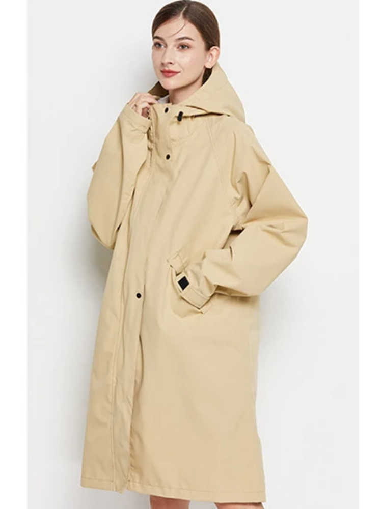 Damen Regenjacke mit Kapuze - Faltbare wasserdichte lange Jacke
