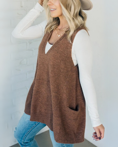 Strickweste mit V-Ausschnitt | Lockerer Schnitt | Weiches Feinstrickmaterial