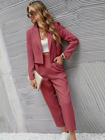 Stilvolles Eintöniges Crop Blazer Set Für Damen | Ideal für jede Gelegenheit