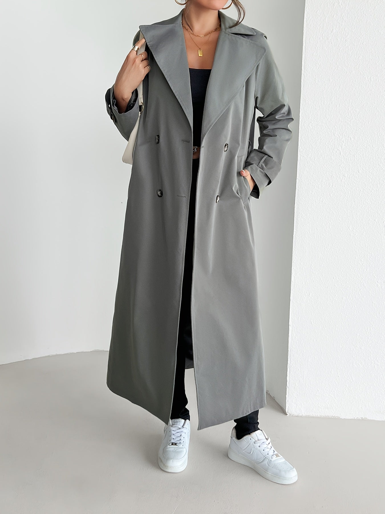 Lässiger einfarbiger Trenchcoat mit Gürtel für Damen | Perfekt für Casual-Tage