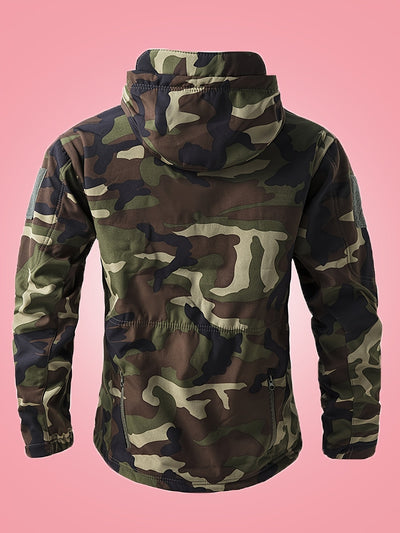 Warme Militärische Tarn-Windbreaker-Outdoorjacke Mit Reißverschlusstaschen Für Herren | Ideal für Outdoor-Aktivitäten
