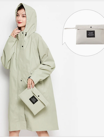 Damen Regenjacke mit Kapuze - Faltbare wasserdichte lange Jacke