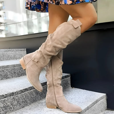 Elegante Damen Stiefel aus Wildleder mit Blockabsatz