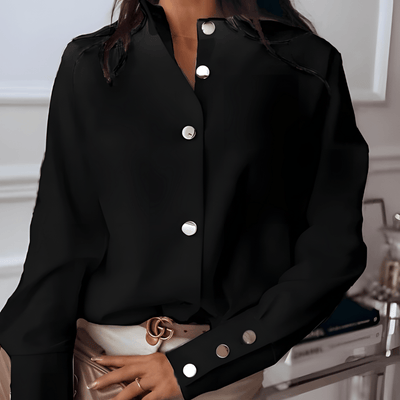 Bluse mit asymmetrischer Knopfleiste | Stehkragen | Elegante Manschetten