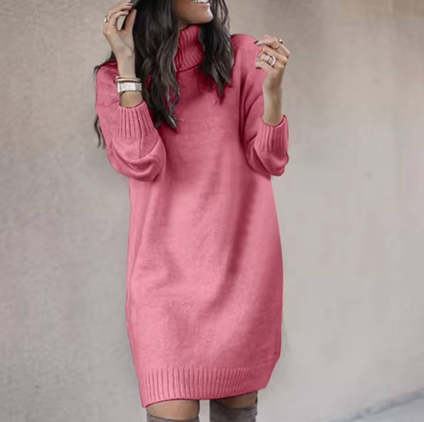 Damen Rollkragen Pulloverkleid | Langarm