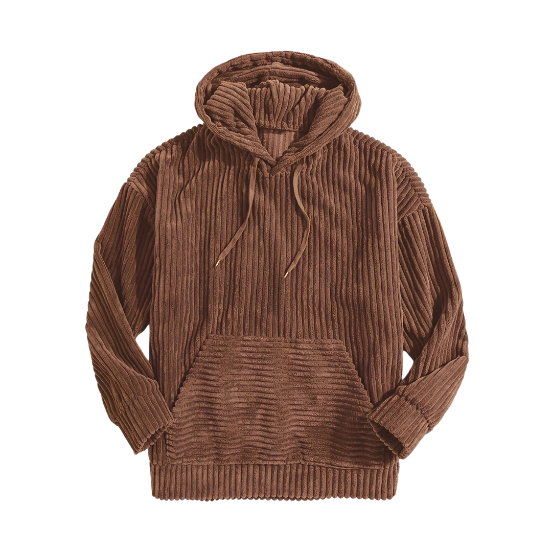 Strukturierter Cord-Kapuzenpullover mit Kängurutasche für Männer