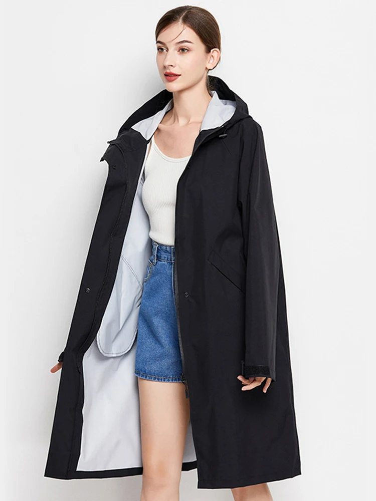 Damen Regenjacke mit Kapuze - Faltbare wasserdichte lange Jacke