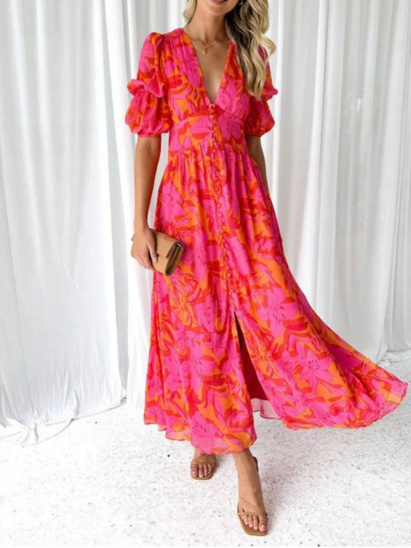 Vestido fluido estampado rosa