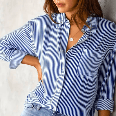 Bluse mit Streifenmuster | Brusttasche | Klassischer Kragen
