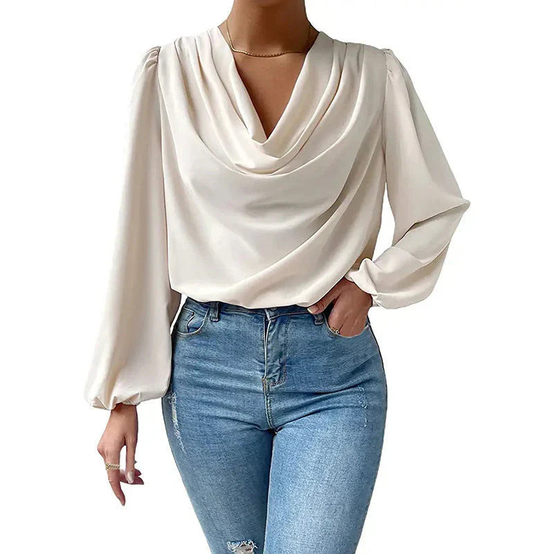 Elegante Bluse mit Wasserfallausschnitt | Fließend & Feminin | Luftige Ärmel