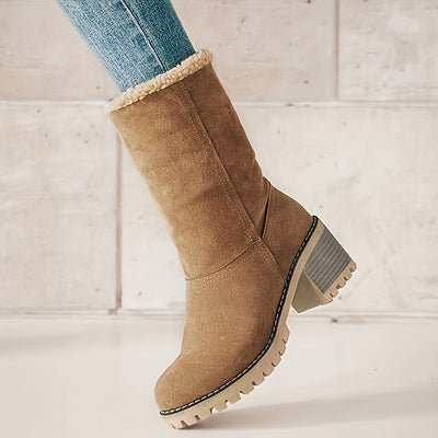 Winterschuhe Damen | Slip-On Stiefel Mit Blockabsatz