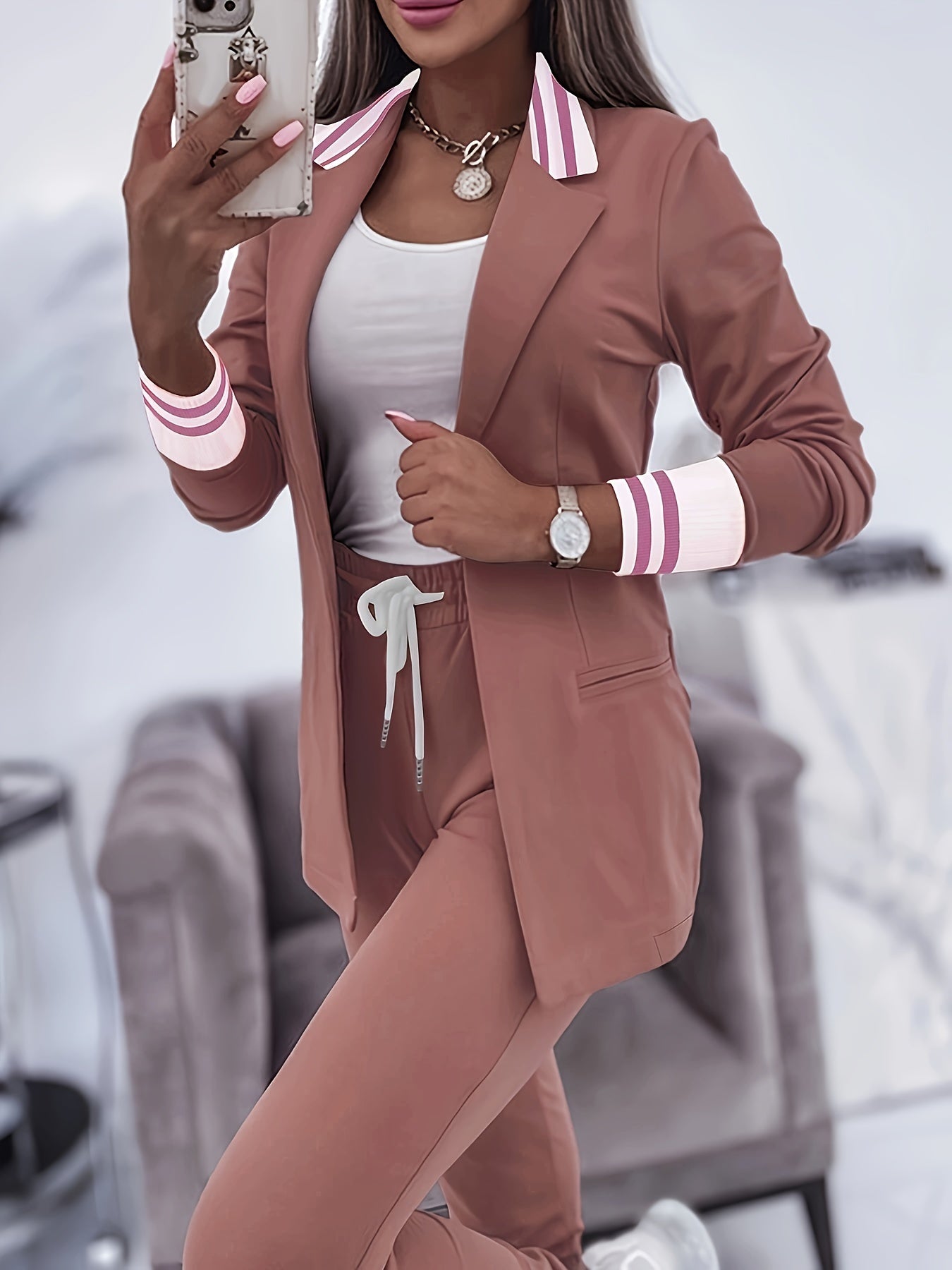 Elegante Front Lange Ärmel & Schlanke Hose Blazer Set Für Damen | Ideal für jedes Event