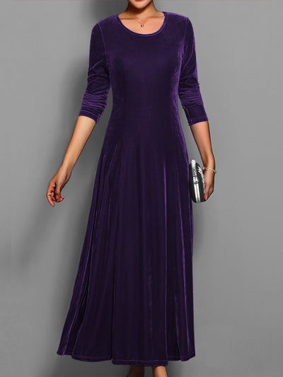 Casual Einfarbiges Stylisches Midi Rundhals Langarm Party Formelles Kleid Für Damen | Für formelle Anlässe