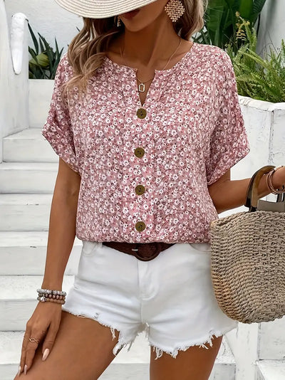 Cindy™ | Blumenmuster mit Schlitz-Ausschnitt Bluse