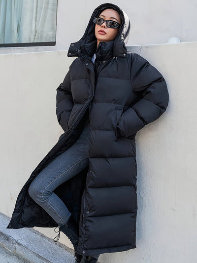 Lässige Lange Puffer Winterjacke mit Kapuze für Damen | Perfekt für Outdoor-Aktivitäten