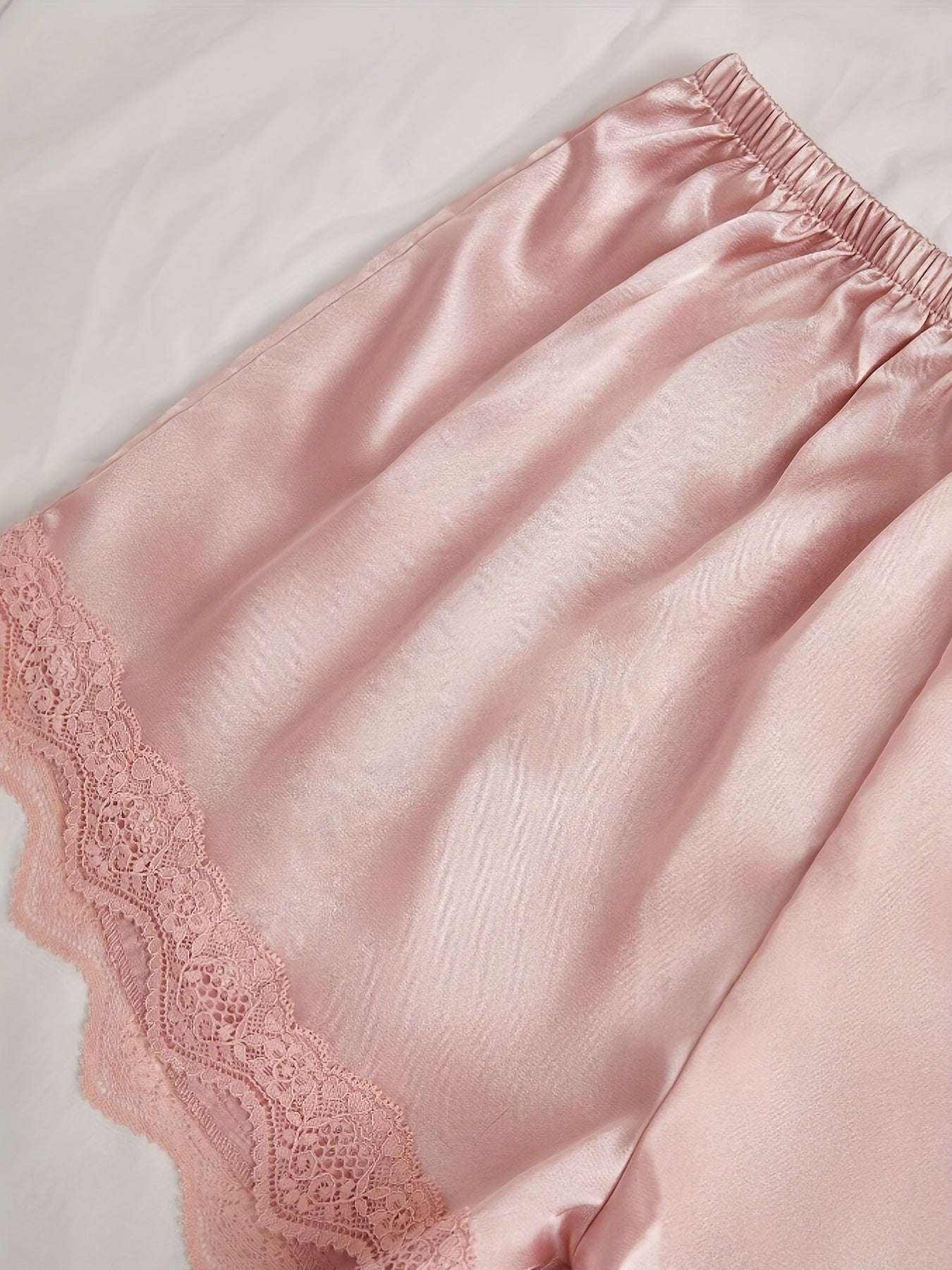Bequemes Spitzenbesatz Satin 4-teiliges Pyjama Set Mit Spitzenbesatz Für Damen | Perfekt für den Alltag