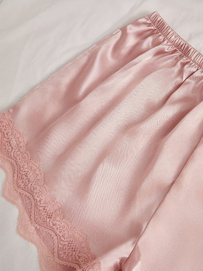 Bequemes Spitzenbesatz Satin 4-teiliges Pyjama Set Mit Spitzenbesatz Für Damen | Perfekt für den Alltag