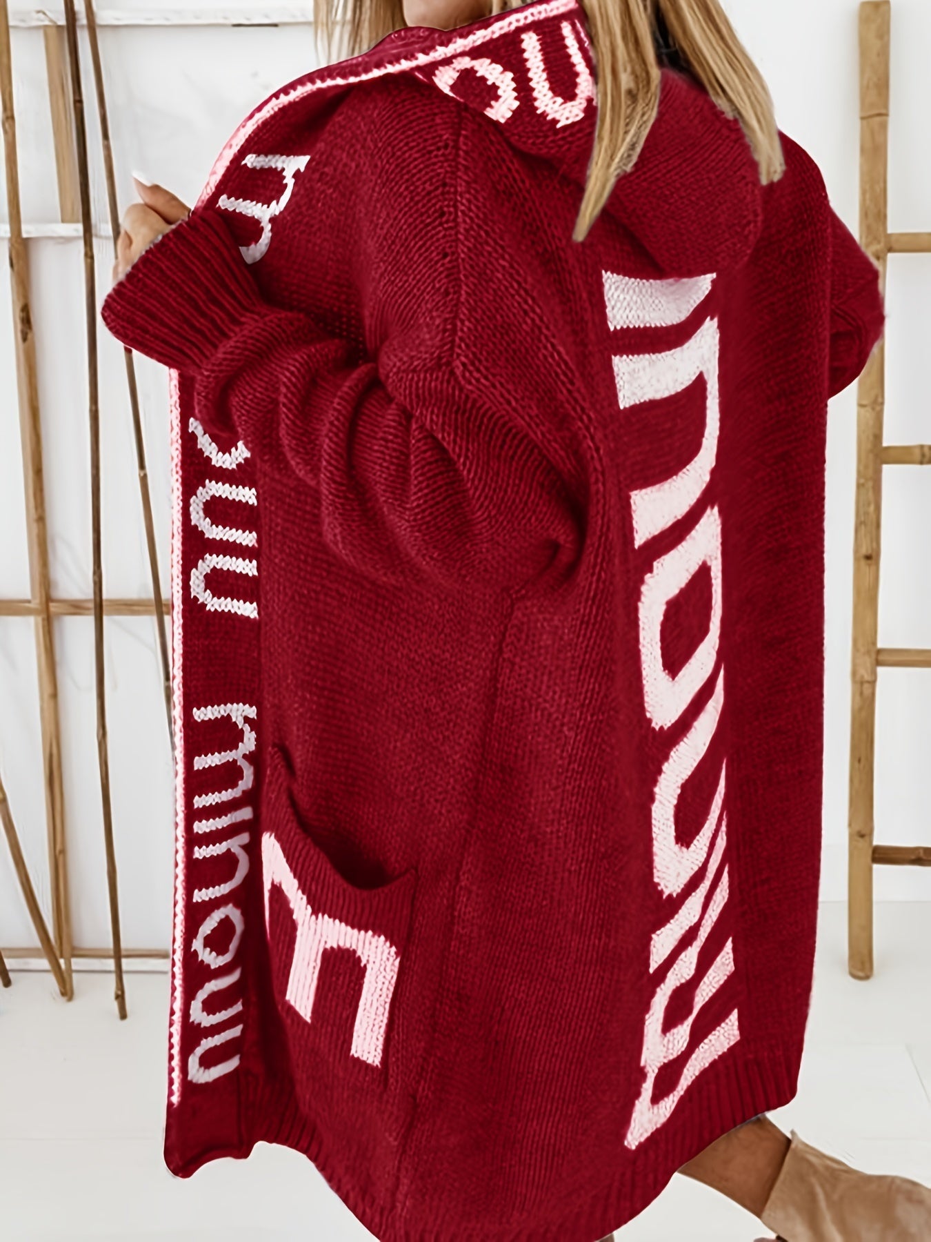 Stilvolle Kapuzen Strickjacke Mit Print Für Damen | Perfekt für Alltag
