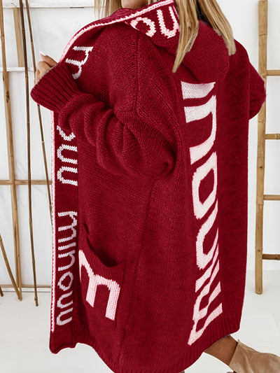 Stilvolle Kapuzen Strickjacke Mit Print Für Damen | Perfekt für Alltag