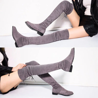 Damen Overknee-Stiefel – Modische Hohe Stiefel mit Blockabsatz und Stretch-Passform