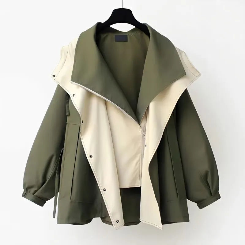 Stylischer Damen-Trenchcoat mit abnehmbarem Kragen – Übergangsjacke im modernen Design