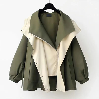 Stylischer Damen-Trenchcoat mit abnehmbarem Kragen – Übergangsjacke im modernen Design