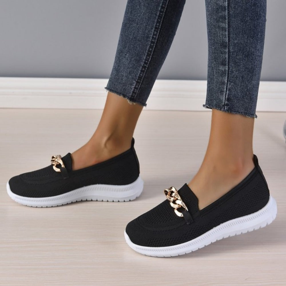 Zeta - Atmungsaktive Slip-On-Loafer aus Mesh für Damen mit Kettendekor | Leichte, lässige Slip-On-Loafer für Damen